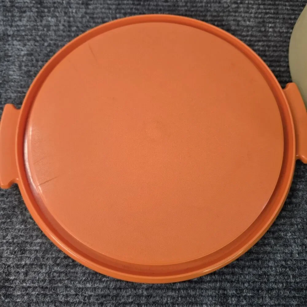 Vintage Tupperware Round Cake Taker Carrier 683 684 624 Orange Lid Tray Handle